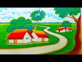 How to draw a beautiful landscape village scenery | drawing beautiful indian village scenery drawing