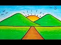 How To Draw Mountain Scenery Easy Step By Step |Drawing Mountain Scenery For Beginners
