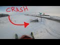 Snowmobile hits road sign and FLIPS!!  (1/28/23)
