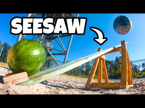 WRECKING BALL Vs. SEESAW from 45m How High Will the Watermelon Go 