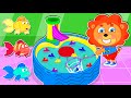 Lion Family | Kids catch fish with fishing water toys | Cartoon for Kids