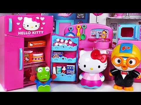 Happy birthday Pororo Hello Kitty Refrigerator and kitchen toys play PinkyPopTOY