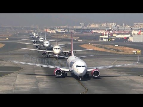 Brilliant 8 Planes take off in 8 minutes non stop at Mumbai International Airport