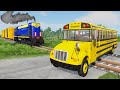 Truck Rescue Bus Cars - Bus vs Train Rails #4   BeamNG Drive