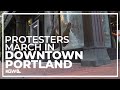 Pro-Palestinian protesters march in downtown Portland, break windows at Pioneer Courthouse Square
