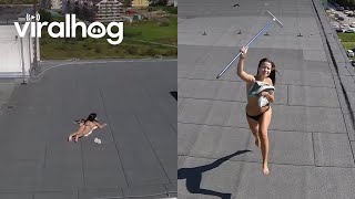Drone helicopter spies topless woman