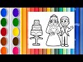 how to draw a beautiful Nobita and Suzuka wedding drawing art painting for kid's/with cake 🍰