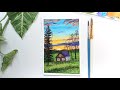 Landscape painting for beginners || Sunset landscape painting || Sanjida's painting