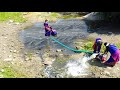 Pond Water Fish Catching | pumping water outside the natural lake, catching many big fish