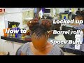 How to Style Locked Up Barrel Roll Space Buns on Dreads with a Touch of Basket Weave.