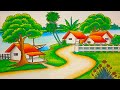 How to draw easy scenery drawing beautiful landscape village house drawing step by step