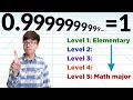0.99999... = 1 in Five Levels -- Elementary to Math Major
