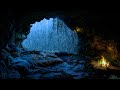 Rain sounds for sleep - Great shelter in the foggy rainforest - Caves, rain and fire