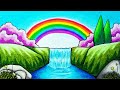 How to Draw Rainbow Over Waterfall Scenery Step by Step | Easy Rainbow Scenery Drawing for Beginners