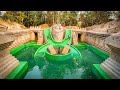 100 Days Survive in Rainforest Building Underground Water Slide Park and Swimming Pool House