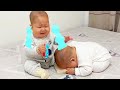 Cute Twin Brothers Moment:The Younger Brother Treats His Twin Brother’S Feet As Toys!