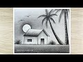 How to draw Sunset Scenery with Pencil, Pencil Drawing for beginners