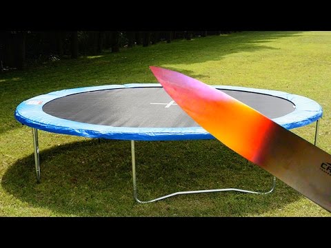 EXPERIMENT Glowing 1000 degree KNIFE vs TRAMPOLINE
