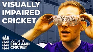 Eoin Morgan plays visually impaired cricket