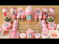 Mixing”Pink Starbucks” Eyeshadow and Makeup,parts,glitter Into Slime!Satisfying Slime Video!★ASMR★