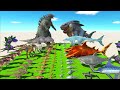 Dinosaurs revolt battle with Godzilla 2014 + Indominus Rex + Giganotosaurus VS Team Megalodon Rex