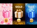 Choose Your Gift 🤩🥰🤮 || 3 gift box challenge || Pink, Blue or Gold 🩷⭐️💙|| Quiz Cat Kingdome