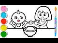 Drawing, Painting and Coloring Baby Feeding Picture for Kids & Toddlers | Watercolor Paintings #225