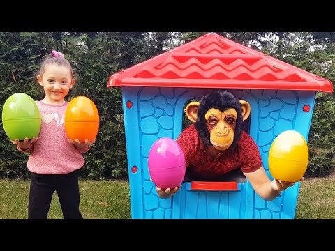 Learn Colors With Colored Eggs Öykü and Cute Monkey Funny Oyuncak Avı