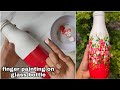 Beautiful red and white glass bottle painting idea. Easy glass bottle painting technique with finger
