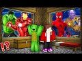 JJ and Mikey HIDE From Scary IRON MAN, SPIDERMAN HULK and THANOS in Minecraft Maizen Security House