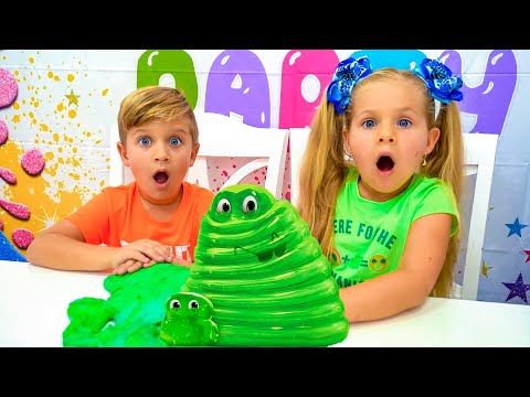 Diana and Roma play with slimes and make a giant slime