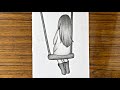 How to draw a girl on swing | Girl on swing drawing easy | Easy drawings step by step | Girl drawing