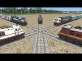 Five Trains at Forked Railroad #2 | Cross Each Other at Diamond Crossing - Train Simulator