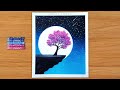 Oil Pastel Drawing - Easy Moonlight night scenery drawing with oil pastel