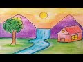 Easy landscape drawing for kids and beginners|Learn house and nature simple painting