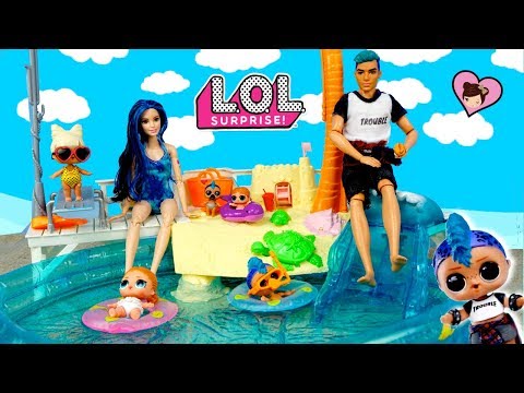 LOL Punk Boi Family Barbie Pool Routine with LOL Vacay Baby Family