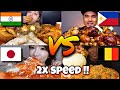 Mukbangers From Different Countries  🇮🇳🇵🇭🇯🇵🇨🇦🇧🇪 2x speed !! Fast Motion Eating #food #asmr #mukbang