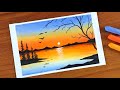 Simple Oil pastel Sunset Landscape Painting for beginners | Oil Pastel Drawing