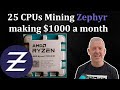 25 CPUs mining Zephyr making $1000 a month!! AMD 7950X3D tested