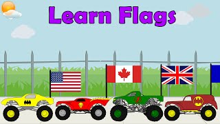Monster Truck Videos - Learn Country Flags For Kids, Educational Video, Flag Song