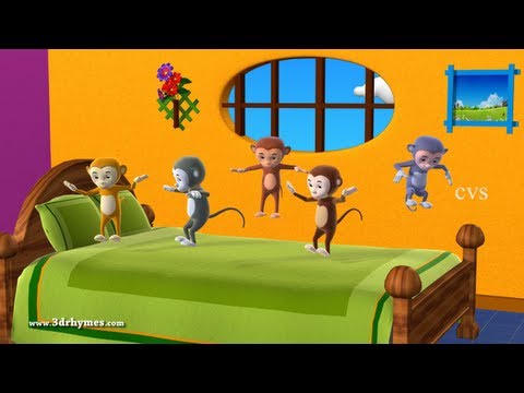 Five Little Monkeys Jumping on the bed 3D Animation English Nursery rhyme for children