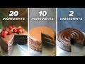 20-Ingredient vs. 10-Ingredient vs. 2-Ingredient Chocolate Cake • Tasty