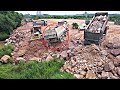Recovery a Truck Fail Loading With Komatsu Bulldozer Pushing Stones Filling Make More Space
