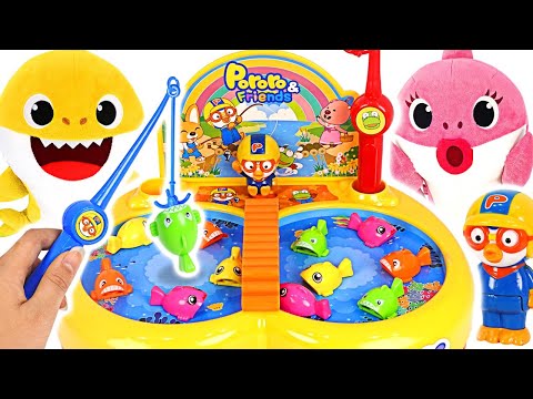  3 Pororo Moving Fishing Battle with Baby Shark Who is the Winner PinkyPopToy