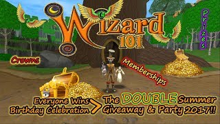 Wizard101 2017 DOUBLE Giveaway!! Free Party! Crowns Prizes Membership!!