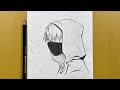 Easy to draw | how to draw a boy in winter ❄️ wearing face mask