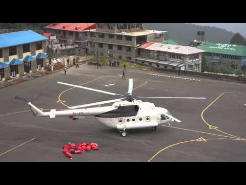 MI 8 Helicopter taking off from Lukla