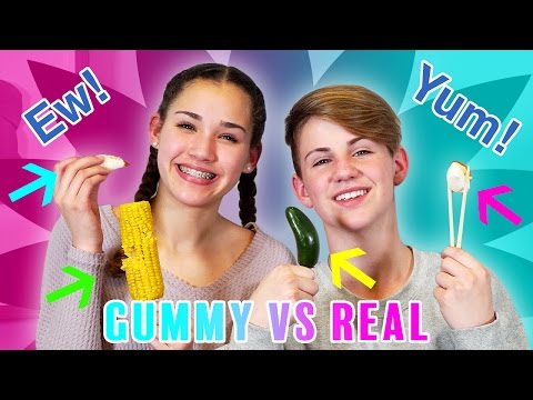 GUMMY FOOD vs. REAL FOOD CHALLENGE MattyBRaps vs Gracie Haschak 