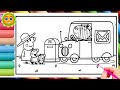 Peppa Pig family with postman Drawing, Painting and Coloring for Kids . Peppa Pig coloring