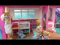 Barbie and Ken at Barbie House w Barbie Sisters and Baby Shover Fun and New Baby Room